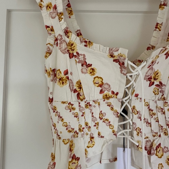 For Love And Lemons Floral Crop Top - Cream and Red - Picture 3 of 6